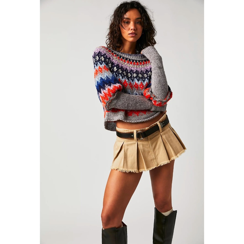 Free People Home for the Holidays Sweater Women S Wool Blend Fair Isle Crop Cozy